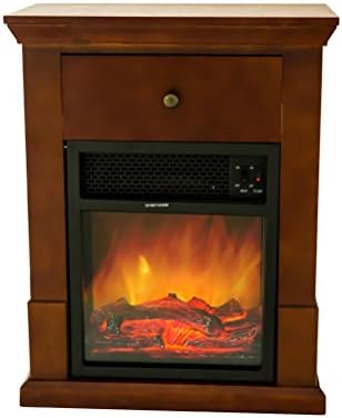 FLAMEandSHADE Electric Fireplace with Mantel TV Stand, Portable Fireplace Wood Stove Space Heater with Drawer and Wheels, Black Cherry
