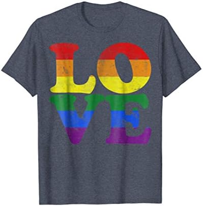Mens Vintage Love Rainbow Flag LGBT Gay Pride T Shirt XL Heather Blue