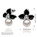 Arlumi 10mm Synthetic Cream Pearl Pave Zircon Rhinestone Crystal Black Flower Stud Earrings