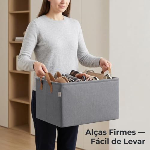 Kit 4 Caixas Organizadoras Dobráveis de Tecido Resistente com Alça Dupla – Cestos Ideais para Roupas, Brinquedos, Closet, Guarda-Roupa e Lavanderia