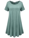 BELAROI Womens Comfy Swing Tunic Short Sleeve Solid T-Shirt Dress (M, Grayish Green)