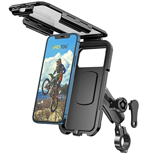 Supporto Antifurto Impermeabile per il Telefono del Motociclo con 1" Adattatore a Sfera del Manubrio, Supporto Mobile per Bici con Rotazione a 360° per Telefoni Cellulari da 5,5"-6,8" (L)
