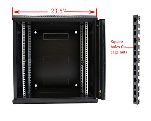 AEONS 12U Professional Wall Mount Server Cabinet Enclosure Double Section Hinged Swing Out 19-Inch Server Network Rack Locking Glass Door 22-Inches Deep Black (Fully Assembled) - Thumbnail 2