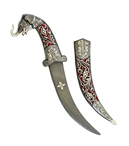 Damascus and Koftgari Inlay Dagger with Elephant Pommel