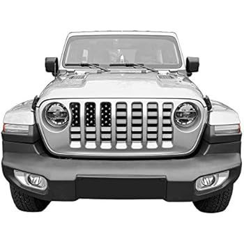 Hooke Road Jeep JL Front Grill Deflector Guard, US American Flag Grille Insert for 2018 2019 Jeep Wrangler JL (Black & White)