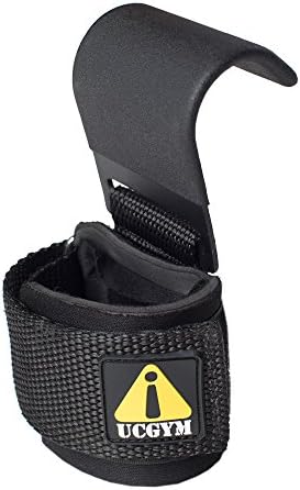 STEEL LIFTING HOOKS with NON-SLIP COATING and COUSHIONED WRIST WRAPS by UCgym - Great for Dead Lifts, Shrugs, Barbell Rows, Cable Rows, Upright Row...