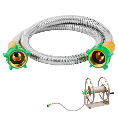 3ft Short Garden Hose with Female to Female Connector - Metal Leakproof Leader Hose for Hose Reel, Heavy Duty 304 Stainless Steel Flexible Hose for Outdoor Garden Watering Car Pet Cleaning