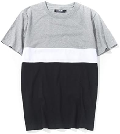 Origin Men Youth Tide Short Short Round Neck Hit Color Printing T-shirt Gray XL