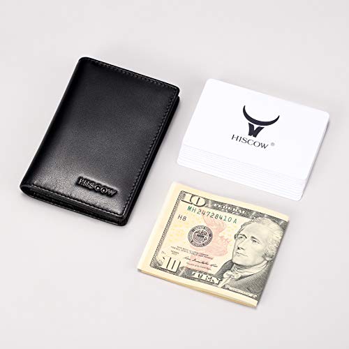 HISCOW Business Card Holder with Large Compartment - Full Grain Leather (Black)