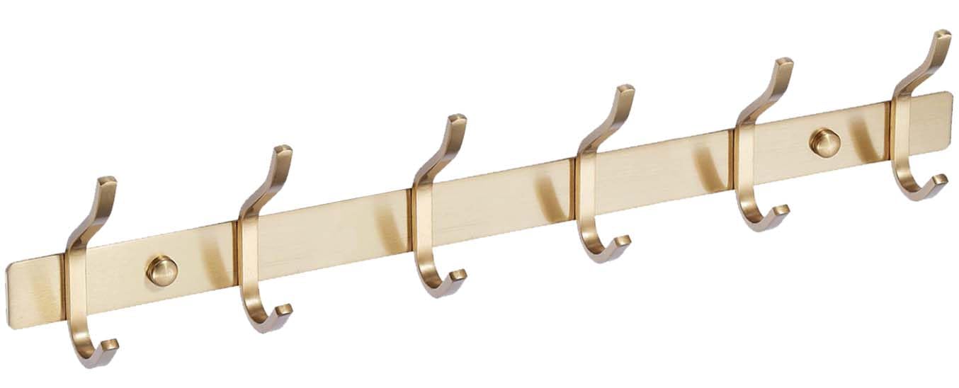 QNIIAED Coat Hooks Wall Mounted, SUS 304 Stainless Steel Screw in Door Hooks for Bedrooms, Coat Rack Hangers for Bathrobe Towel Clothes Dressing Gown in Bathroom(Gold)