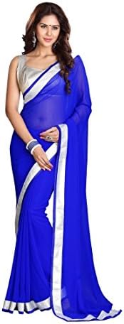 Saree For Women's Blue Color Georgette Saree With Un Stitched Blouse Piece