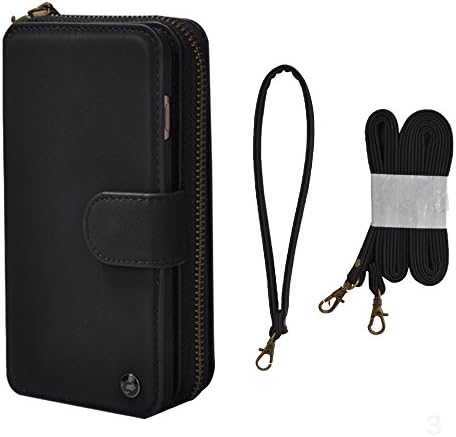 Samsung Note 5 Case, CORNMI Smart Design Stunning Multi Functional Leather Wallet Case with 10 Credit Card Holder &amp; Wrist Strap &amp; Mirror Handbag for Samsung Galaxy Note 5 (Black)