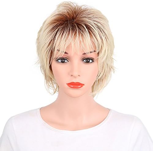Kanuosi Anime Cosplay Layered Short Straight Hair Natural Wig Heat Resistant Fiber Party Cosplay Wigs for Women and Men (Ash Blonde Dark Roots)