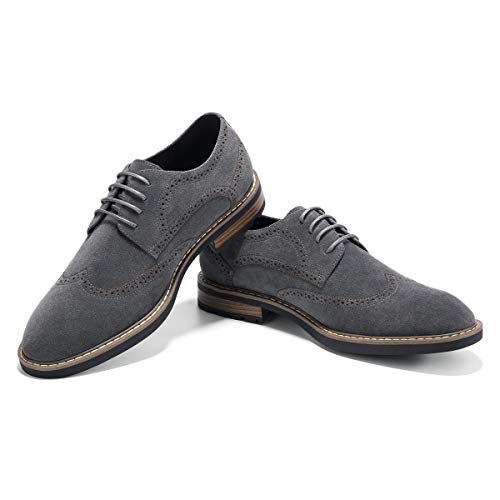 Men's Suede Leather Oxford Shoes Casual Lace up Dress Shoes Grey 8.5
