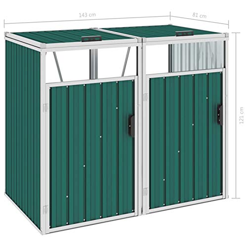 Irfora Mülltonnenbox für 2 Mülltonnen Gartenbox Wasserdicht Fahrradgarage Schuppen Gartenschrank Metall Grün/Anthrazit… – Bild 3