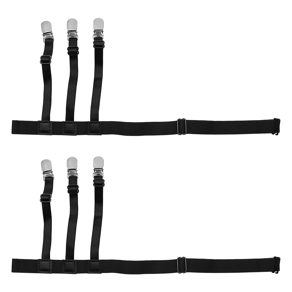 Tiardey 1 Pair Men Shirt Stays, Shirt Stays with Locking Non-Slip Clips, Adjustable Shirt Stays for Men Elastic (Black)
