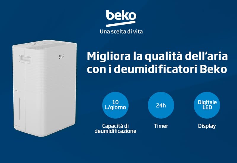 BEKO Luftentfeuchter BDPO 010, 10L, R290, leise, Timer 12h, Touch-Bedienfeld, Mindestgröße 6