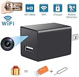 Spy Camera Wireless Hidden WiFi Camera with Remote View Portable Full HD 1080P Nanny Camera Indoor Home Security USB Charger Camera Nanny Cam with Motion Detection Support iOS/Android