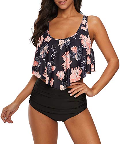 Durio-Bikini-High-Waist-Damen-Zweiteiliger-Bikini-Set-Hohe-Taille-Bikinihose-mit-Langem-Volant