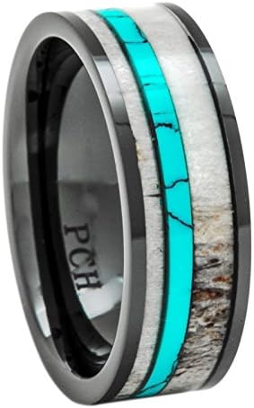 PCH Jewelers Deer Antler Ring Turquoise Black Ceramic 8mm Comfort Fit Wedding Band (10)