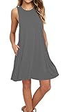 AUSELILY Women's Sleeveless Pockets Casual Swing T-shirt Dresses (S, Gray)