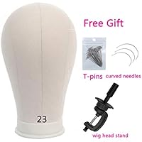 Wig head Mannequin Canvas Block Manikin Head with Stand for Wigs Making Display Styling 23 Inch (Cork Head+T-Pins+Clamp Stand +Curved Needles)