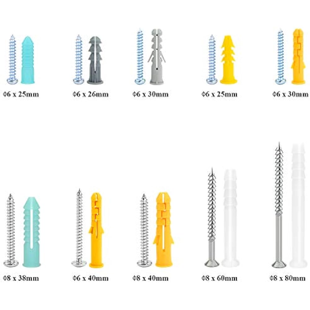Sutemribor Drywall Anchors Screws, Plastic Self Drilling Ribbed