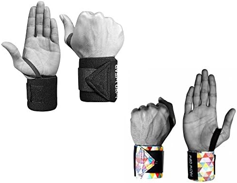 Elastic Wrist Wraps - 18 Inch Pair for Fitness, Powerlifting, Bodybuilding, Weight Lifting, Cross-Training Wrist Supports for Weight Training - with Hook and Loop Grip