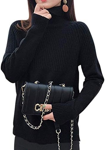 Blanc Women’s Knit Sweater, High Neck, Turtle, Neck, Ribbed, Loose Fit, Top