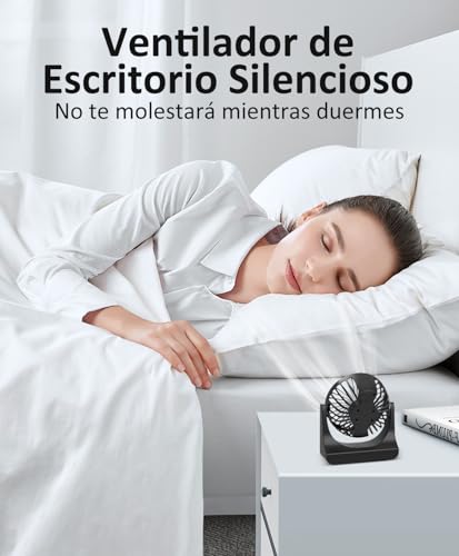 PALATALA Desk Fan, USB Fan Silent Powerful Table Fan for Bedroom, Mini Desk Fan USB Rechargeable, 360° Rotation Portable Small Fan for Desktop, Office, Home, Bedroom, Camping, Travel, Summer, Black