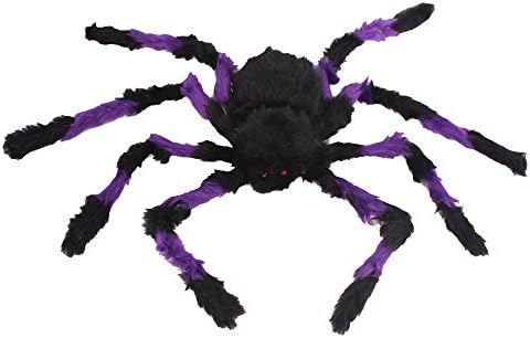 Large Spider Toy Decoration For Halloween by Hello Halloween  | Giant halloween spider with Red Eye for Spooky Halloween Fun | 30 inch.for Indoors or Outdoors use