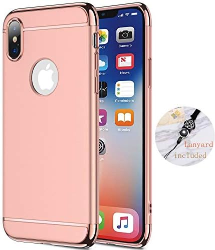 DHCHO iPhone Xs Max Case+[a lanyard with Flower],3 in 1 Ultra Thin Slim Hard Case Coated Non Slip Matte Surface Electroplate Frame Compatible Apple iPhone Xs Max(2018)(6.5")_Rose Gold