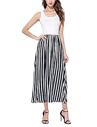 Jepwe - Vestido de fiesta para mujer, sin mangas, a rayas, con bolsillos, Suave, S