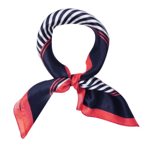 Wrapables 100% Silk Neckerchief Square Scarf, Sailor Stripes Navy