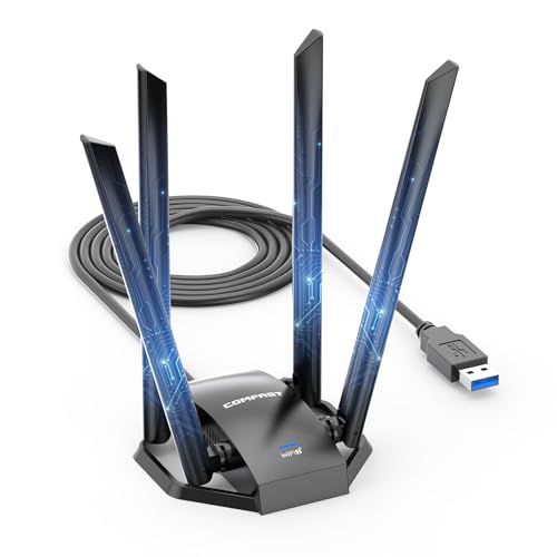 COMFAST BE6500Mbps USB WiFi Adapter for PC, USB3.0 PC WiFi Antenna, 7 Long Range Wi-Fi Receiver, 6G/5G/2.4G Tri-Band, 4*5dBi Antennas, WPA3, MU-MIMO, OFDMA, Integrated Controller, Windows 10/11