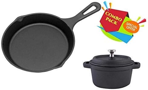 Alpha Global Cast Iron Cookware Black 8 inch Skillet and 4 inch Dutch Oven Combo Pack