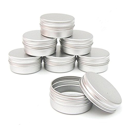 CTKcom 1/2-Ounce Metal Steel Tins Screw Top Flat Aluminum Silver Slide Round Tin Containers,1/2-Ounce, For Lip Balm,Crafts,Cosmetic,Candles,Travel Storage Kit (Pack of 20)