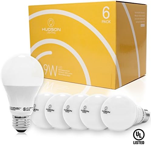 Hudson Lighting LED Light Bulbs- UL Listed- 60 Watt Equivalent - A19 - 800 Lumens - Warm White 3000k - 9 Watt - Indoor and outdoor - 6 Pack