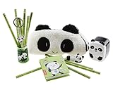 Adorable Panda Theme Stationery Set 6 Pieces Include 1 Pencil Holder with 12 Pencil 1 Key Chain 1 Pen Case 1 Sharpener 1 Memo Pad 1 Ceramic Panda Toy for Kids School Study Gift