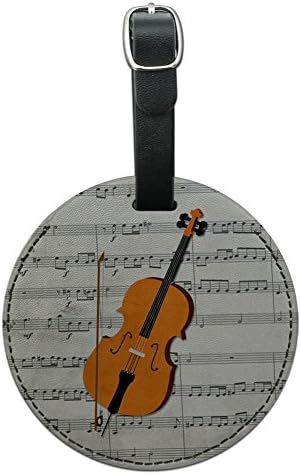 Graphics & More Cello Sheet Music Notes Treble Clef Round Leather Luggage Id Tag Suitcase, Black