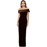 Xscape Women's Velvet Off-The-Shoulder Popover Maxi Dress with Zippered Back Closure, Brown, 8