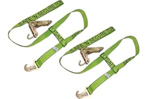 SAFE 'N SECURE 2 Pack Quick-Pick Wheel Lift Strap with Finger Hook Ratchet to fit Jerr-Dan MPL Element Basket Heavy Duty TECNIC Transport Webbing Hi-Viz Green