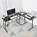 GreenForest L Shaped Computer Corner Desk with Tempered Glass Top 3-Piece PC Laptop Table Workstation for Home Office Study/Woking/Gaming,Black