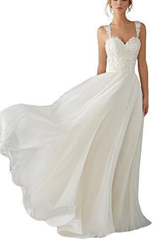 A Line Spaghetti Straps Sweetheart Lace Chiffon Bridal Gowns Beach Wedding Dress
