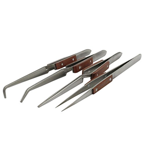 Jewellers Tools Set 4 Angled Straight Self Locking Soldering Tweezers Watch Jewellers Hand Free - Thumbnail 6