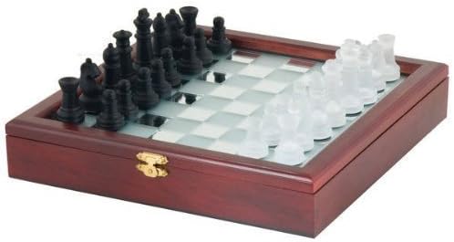 Glass Chess Set With Wood Storage Case