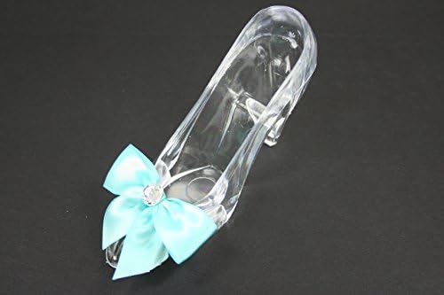 Set of 2 Princess Acrylic Clear Slipper Cake Topper, Party Favor with Satin Bow Choose Color (AQUA BOW)