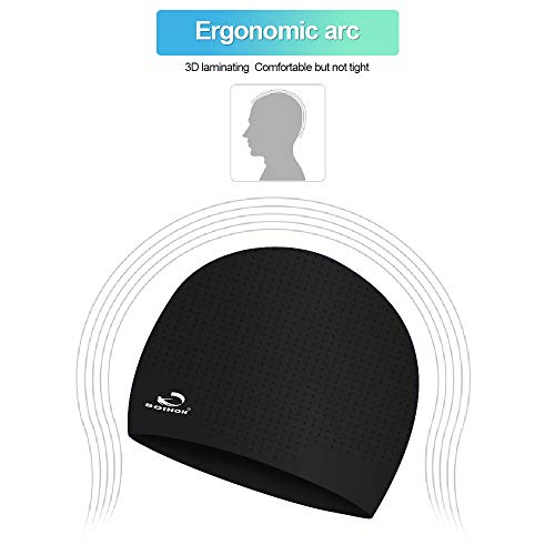 Pansonite Silicone Swim Cap-Adults Youths Men Women Inside Particle Bathing Cap for Long or Short Hair Waterproof Pool Caps with Grain Makes Your Hair Dry (Black) - Thumbnail 2