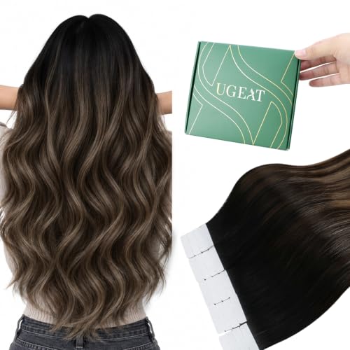 Ugeat Tape in Hair Extensions Black Ombre 18 Inch