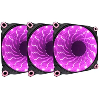 APEVIA 312L-DPP 120mm Silent Black Case Fan with 15 x Purple/Pink LEDs & 8 x Anti-Vibration Rubber Pads (3 Pk)